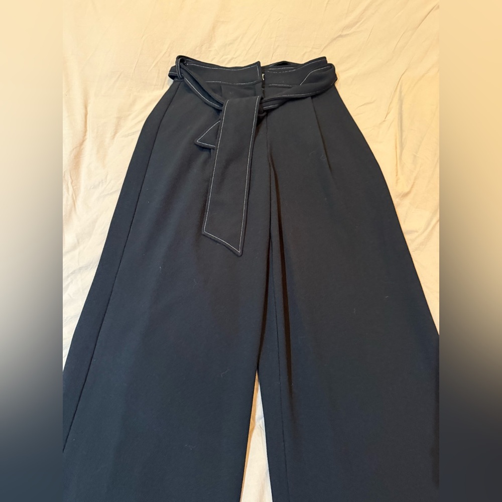 Wide-Leg Black Pants with Tie Belt
